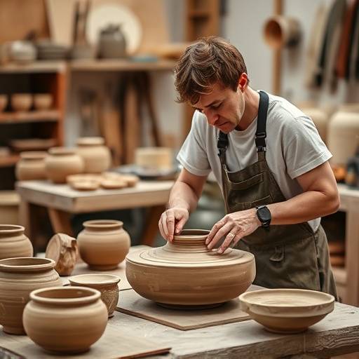 Artigiano che lavora la ceramica in un laboratorio