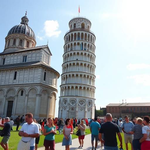 La Torre pendente di Pisa con turisti che scattano foto