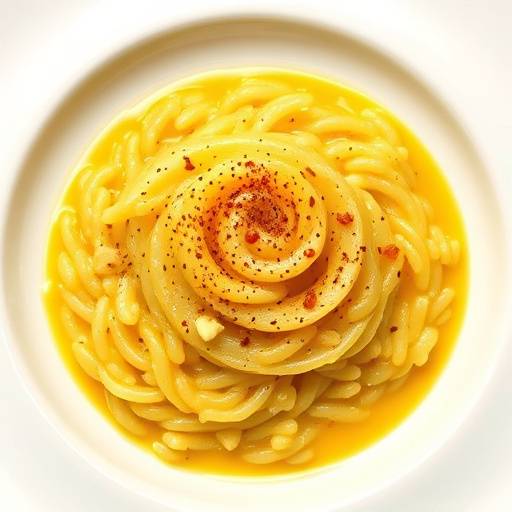 Risotto alla Milanese con zafferano, servito in un piatto elegante