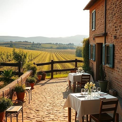 Un agriturismo in Sicilia con tavoli all'aperto e vista sui vigneti
