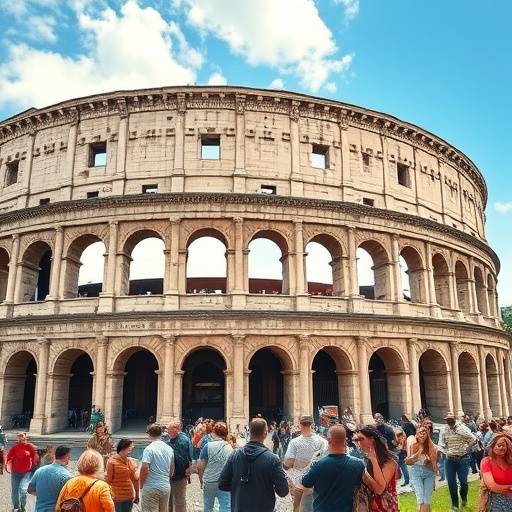 Veduta del Colosseo a Roma, con turisti che ammirano l'architettura antica